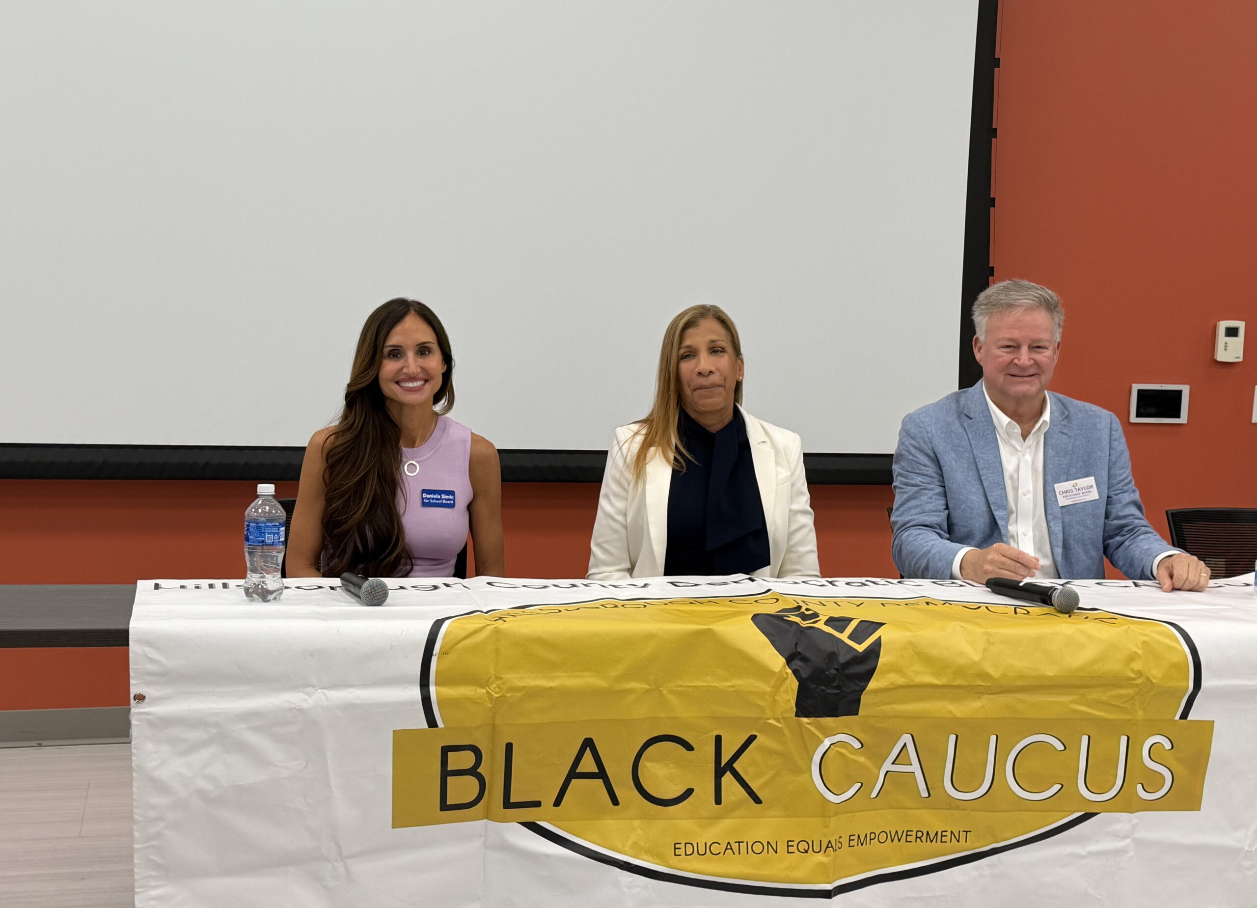Daniela Simic (L), Karen Perez, and Chris Taylor at a candidate forum in Tampa. Photo by Daria Mironova/WMNF News.