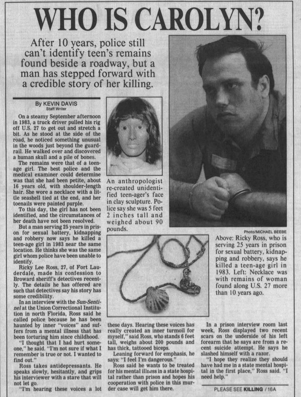 The South Florida Sun Sentinel reported in May 1994 that a man serving a prison sentence had confessed to being the killer of a teenage girl in 1983 near the same location where Nichols' remains were found. (Newspapers.com)