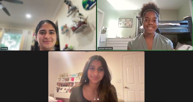 Clockwise from top left: Siyona Narang, Jurnee Harrison and Inika Chemuru are part of the Broward Sierra Group Junior Team. (courtesy, Siyona Narang)