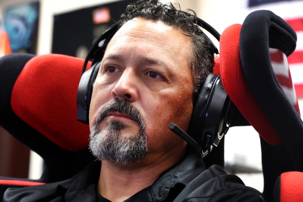 Agurto takes part in an adrenaline therapy research for veterans, where veterans turn to heartbeat-increasing activities such as racecar driving to help with their PTSD at Nova Southeastern University on Wednesday. (Carline Jean/South Florida Sun Sentinel)