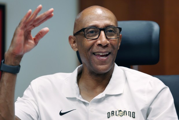 UCF coach Johnny Dawkins recently signed a new 3-year extension that keeps him with the program through the 2028-29 season. (Stephen M. Dowell/Orlando Sentinel)
