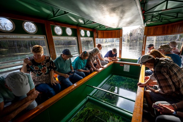 Guests enjoy a glass-bottom boat tour at Silver Springs State Park in Silver Springs on Feb. 26, 2026. (Patrick Connolly/Orlando Sentinel)