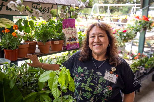Edna Kane, manager of Lukas Nursery & Butterfly Encounter, is pictured among the nursery's plants in Oviedo on May 21, 2026. (Patrick Connolly/Orlando Sentinel)