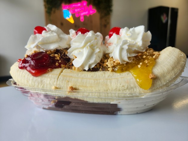 Nan & Pop's has been around a long time in Longwood and though its original owners have since retired, the current ownership is keeping the old-school ice cream vibes alive. We definitely appreciated this classic banana split! (Amy Drew Thompson/Orlando Sentinel)