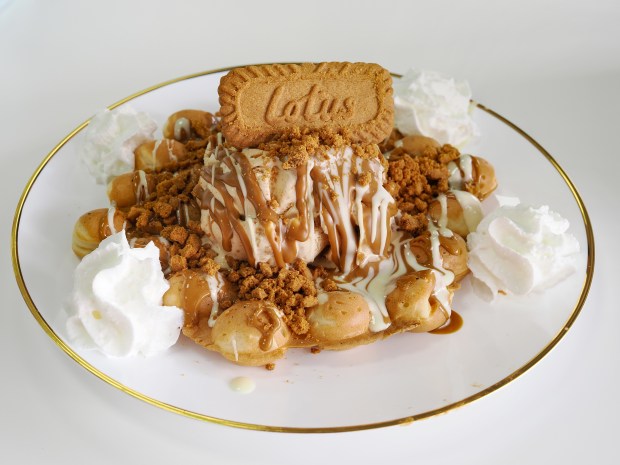 The Biscoff Bubble Waffle from IceScreamin, a new-to-Orlando shop serving Amish ice cream. The first location is in Tampa. (Photo Courtesy Lisa Wilk/TasteCookSip.com)