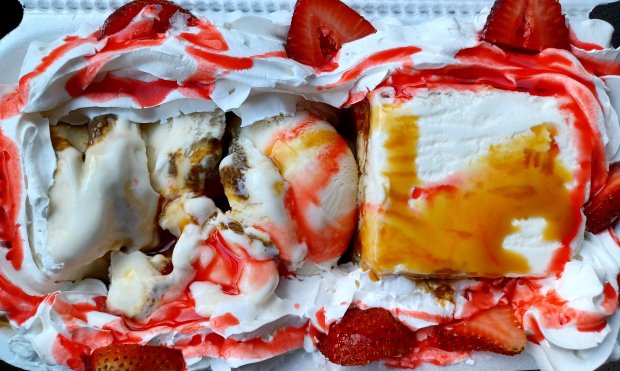 Al's offers a vast array of desserts featuring ice cream alongside a classic offering, like this tres leches. He and wife, Anna, make everything, from the gelato to the cakes and crusts and cookies that come with. (Amy Drew Thompson/Orlando Sentinel)