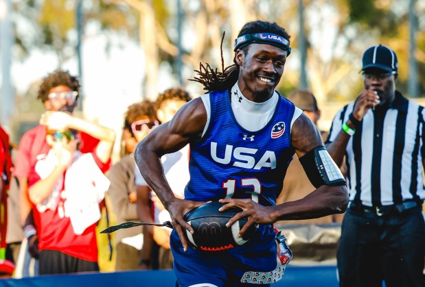 Lake Nona product Velton Brown has become a star for Team USA flag football, and the 30-year-old receiver/defensive back will head to Germany next month to compete in the World Championships. (Photo courtesy USA Football)