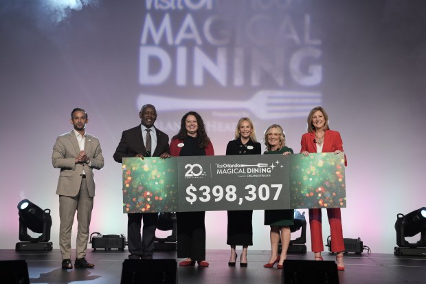 Left to right: Philip Koovakada, Orlando Health President of the South Florida Region & President of Dr. P. Phillips Hospital, Jerry Demings, Orange County Mayor, Jamie Dozier, REED Charitable Foundation, Jennifer Knopf, president, REED Charitable Foundation, Casandra Matej, Visit Orlando President & CEO, Barb Bowden, Visit Orlando Board Chair.The Visit Orlando program has raised nearly $3.3 million for local nonprofits since 2009. REED was the program's primary beneficiary in 2025.