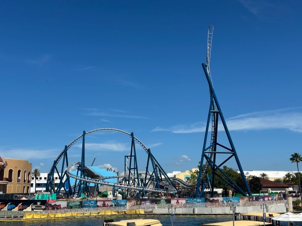 Construction continues on a roller coaster that will be called Fast & Furious -- Hollywood Drift at Universal Studios Florida theme park. (Dewayne Bevil/Orlando Sentinel)