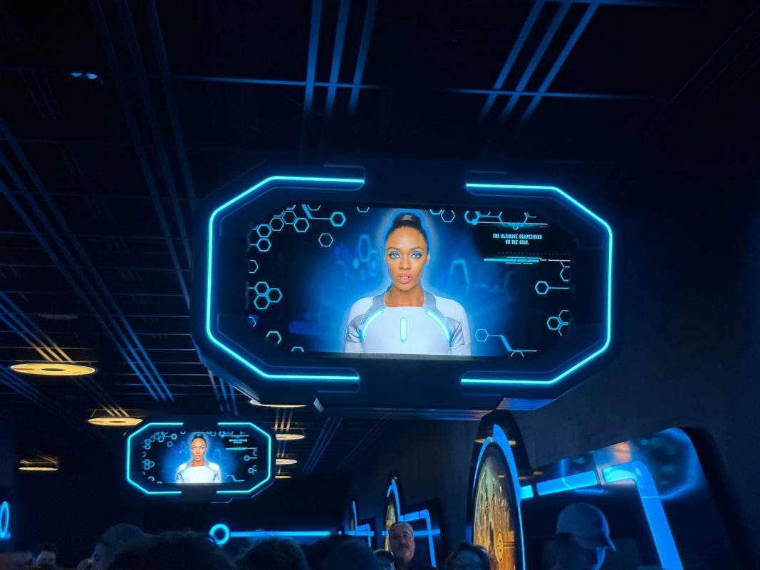 Most of the screens in the TRON Lightcycle Run queue at Magic Kingdom now have images of lightcycles burnt into them.