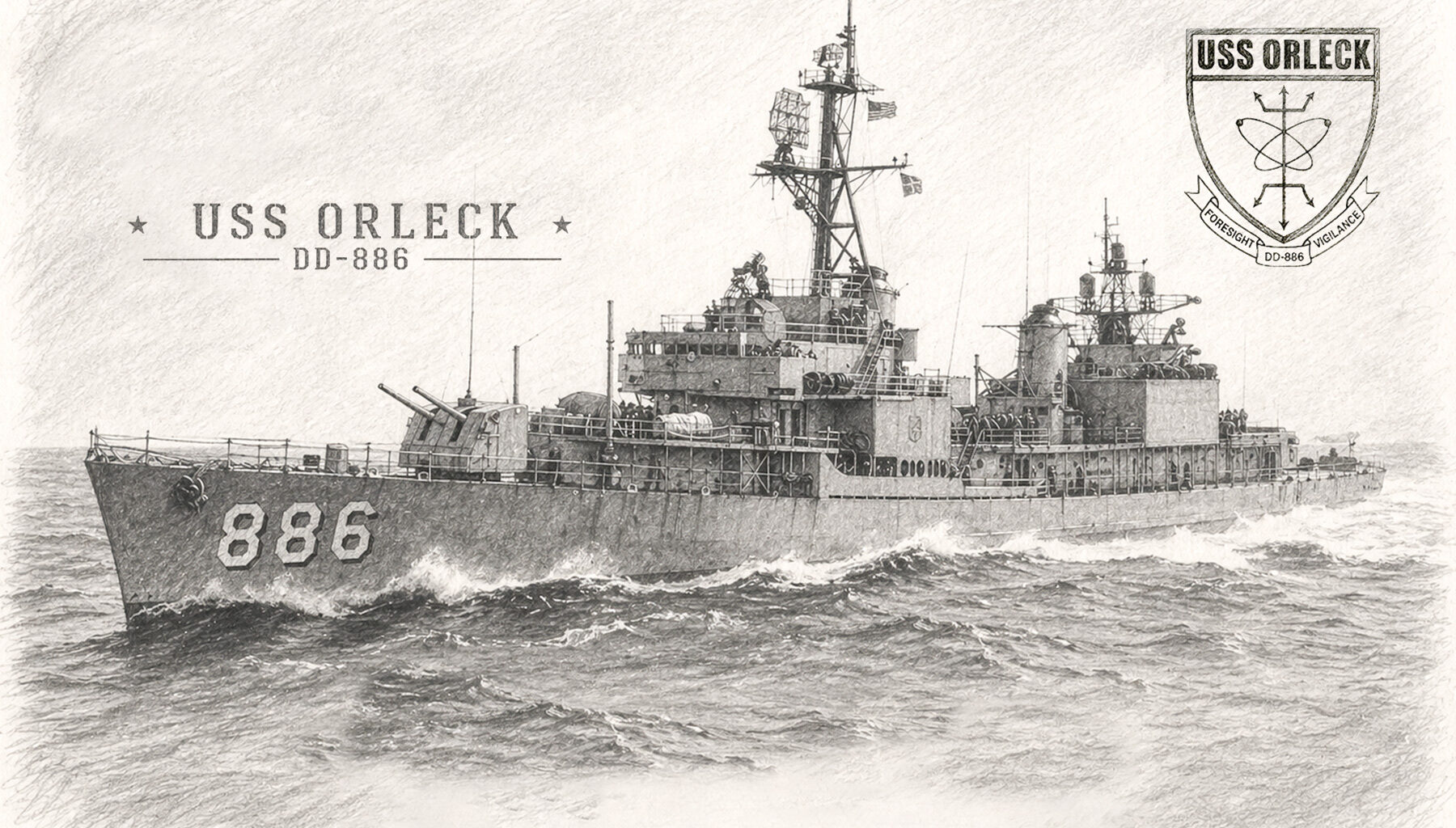 drawing of the USS Orleck