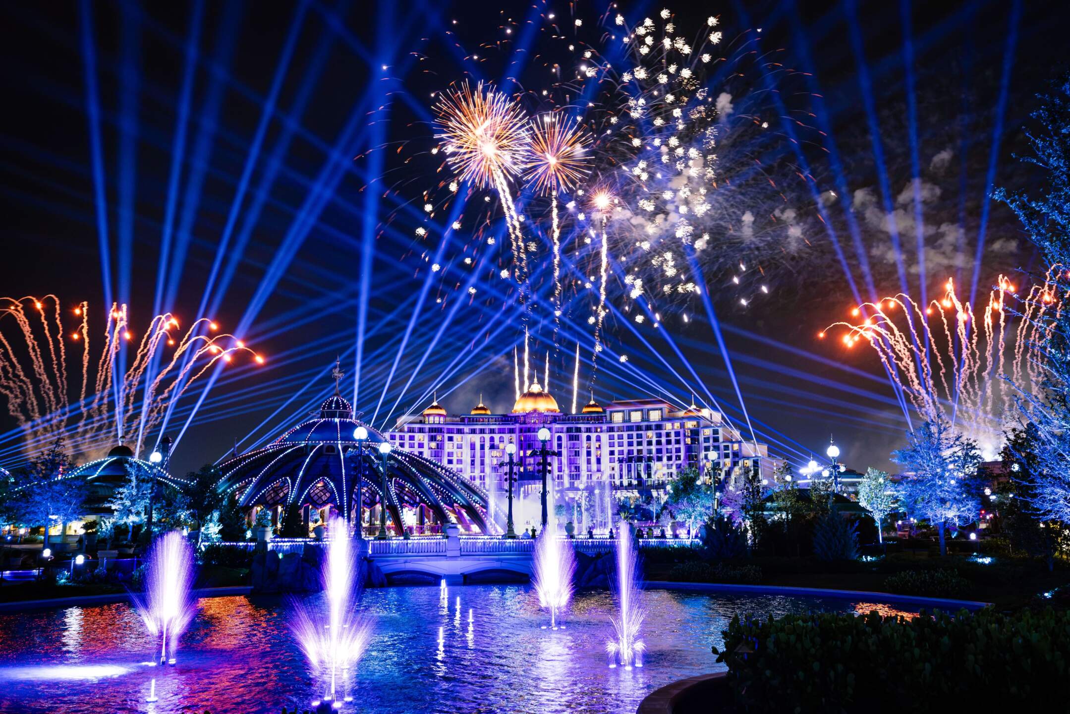 Fireworks finale over the Celestial Park lagoon