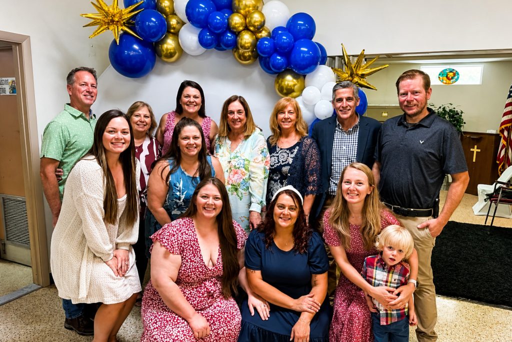 Former youth church members with their former youth counselors: (Back Row) Steve and Carolyn Singletary, Annalaura Goodrich Scott and Jann Clark with Ira and Lori Rauch and Don Presley III; (Middle) Christina Hoden and Catherine Davisson; (Front Row) Elizabeth Smith and Ashley Allen with Laura McQuillen and son