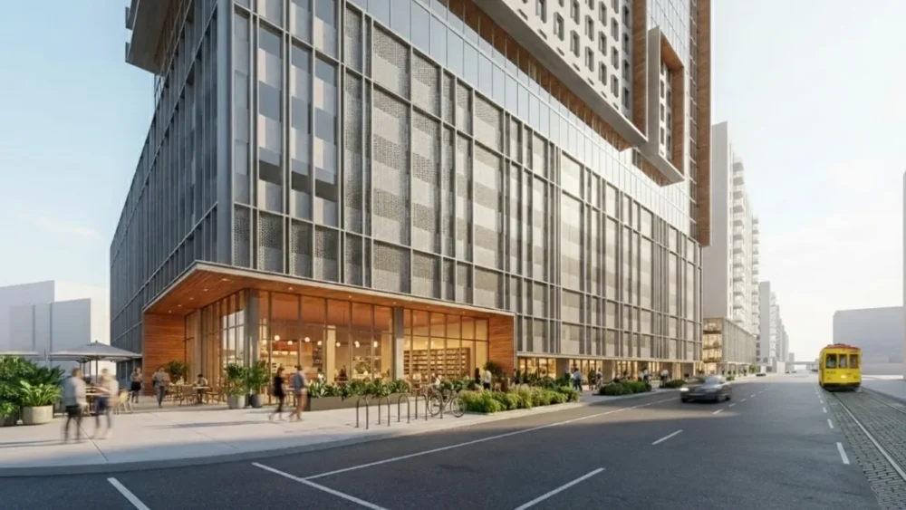 Aerial rendering of the planned Army/Navy mixed-income redevelopment in North Downtown Tampa.
