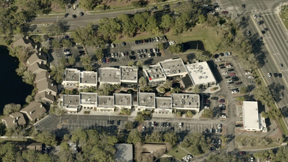 Aerial view of Carrollwood Village Shoppes retail center on North Dale Mabry Highway in Tampa.