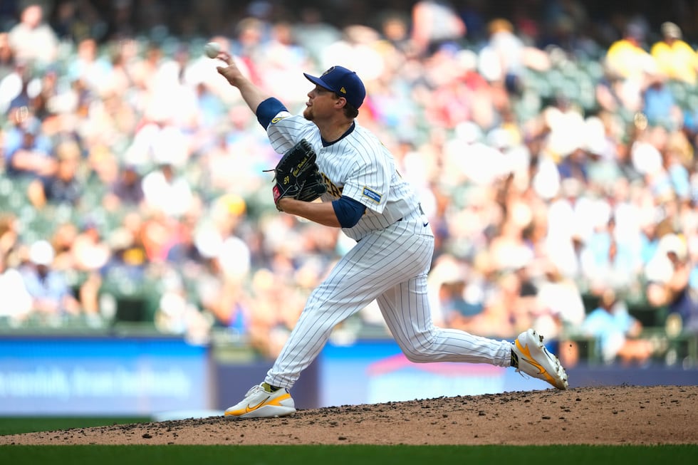 Milwaukee Brewers pitcher Chad Patrick throws during the sixth inning of a baseball game...