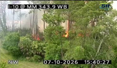 Crews contain 5-acre brush fire along I-10 near US 301; drivers should use caution