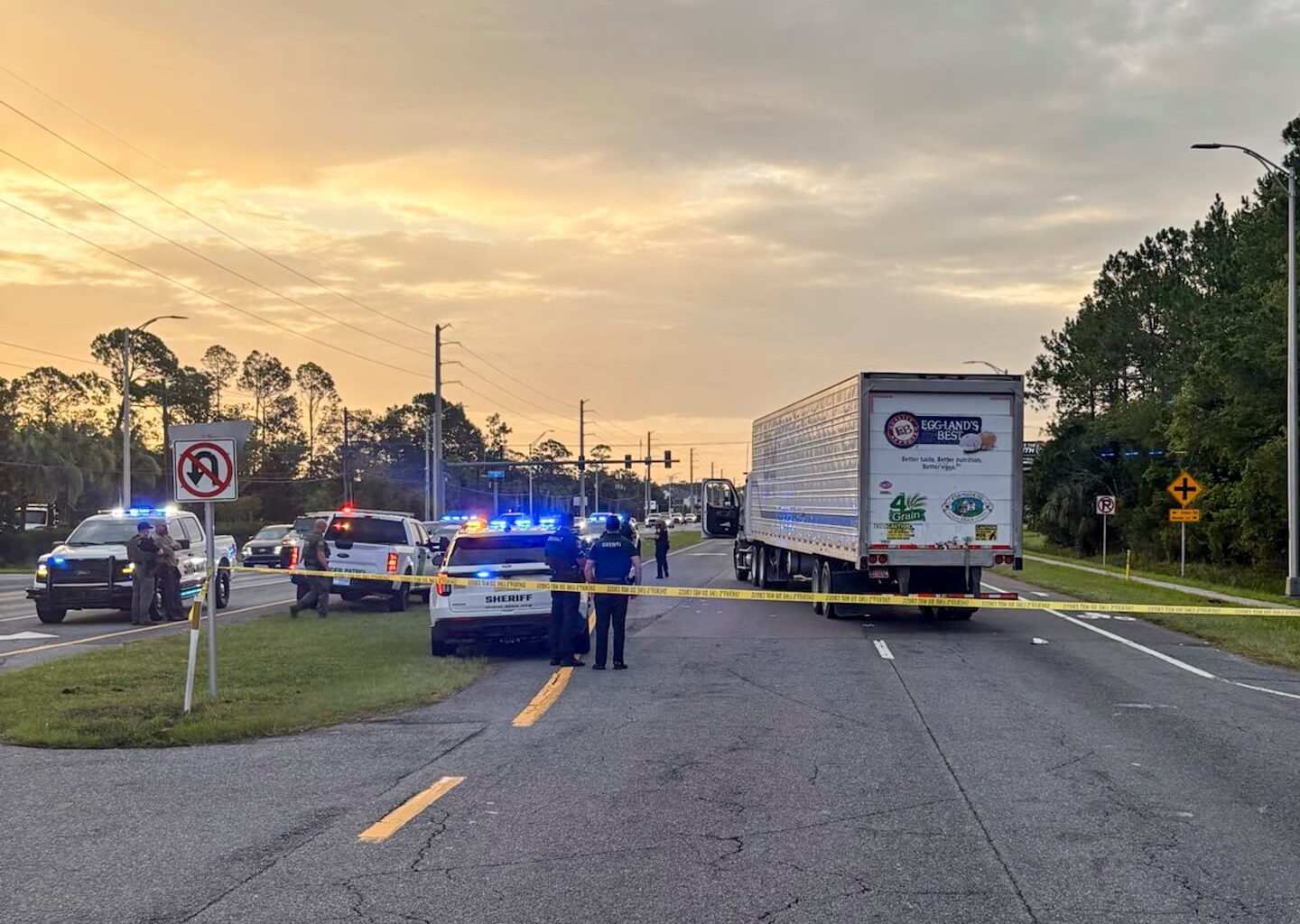 A photo provided by the St. Johns County Sheriff's Office shows the site of a fatal crash in St. Augustine, Fla.