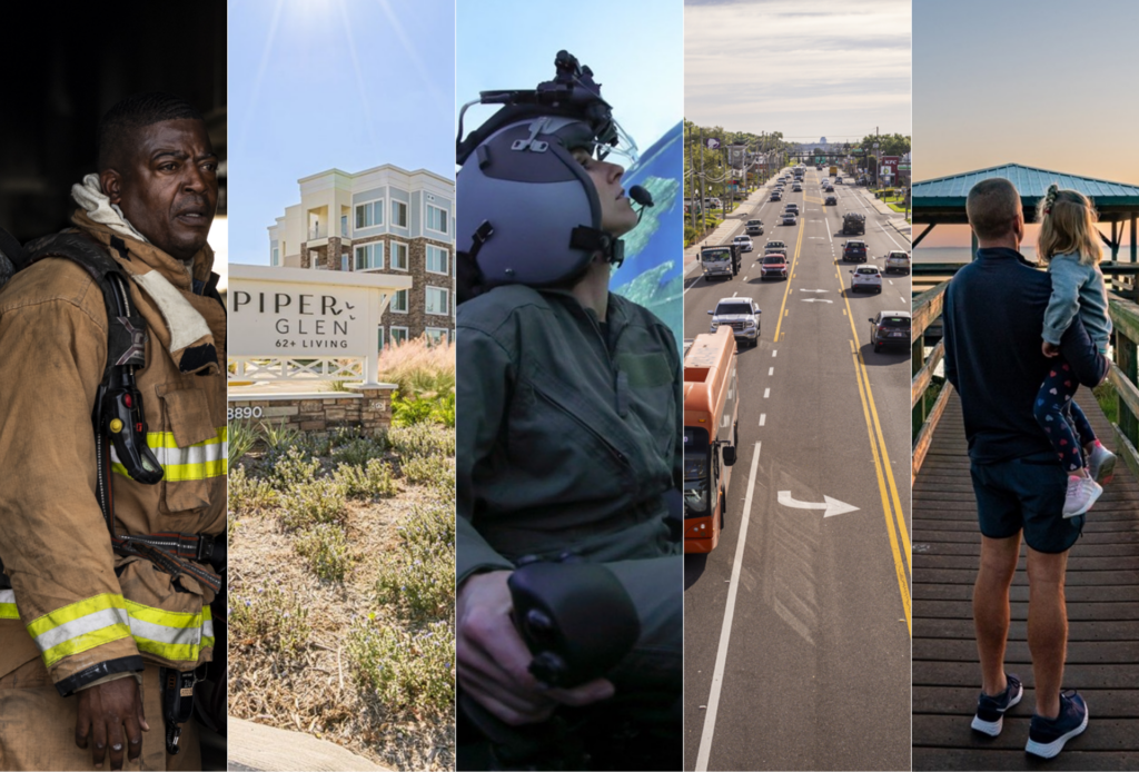 Collage of photos to demonstrate the areas of funding for the Orange County Budget