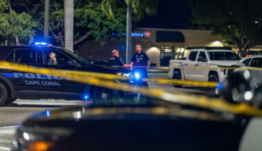Officers investigate in plaza on Del Prado Boulevard South in Cape Coral