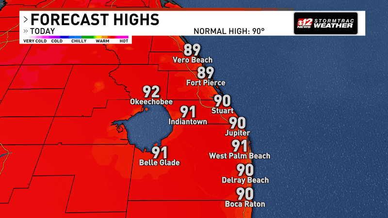 East coast stays mostly dry as dangerous heat continues across South Florida. (WPEC)