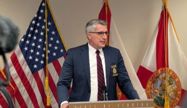 FDLE Commissioner Mark Glass speaking in Tampa on July 1, 2026. (Photo by Mitch Perry/Florida Phoenix)