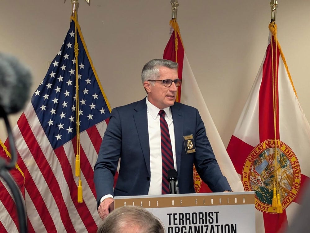 FDLE Commissioner Mark Glass speaking in Tampa on July 1, 2026. (Photo by Mitch Perry/Florida Phoenix)