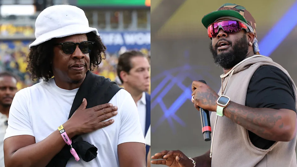 LAS VEGAS, NEVADA - JUNE 09: T-Pain performs before Game Four of the 2026 Stanley Cup Final between the Carolina Hurricanes and the Vegas Golden Knights at Toshiba Plaza T-Mobile Arena on June 09, 2026 in Las Vegas, Nevada.
PHILADELPHIA, PENNSYLVANIA - JUNE 14: Jay-Z is seen before the FIFA World Cup 2026 Group E match between Cote D'Ivoire and Ecuador at Philadelphia Stadium on June 14, 2026 in Philadelphia, Pennsylvania.