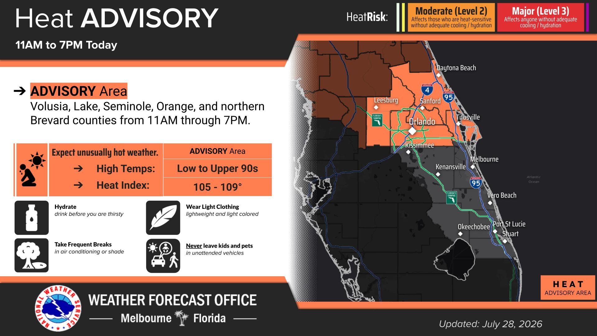 The National Weather Service has issued yet another Heat Advisory for Central Florida, including Walt Disney World Resort and Universal Orlando Resort.
