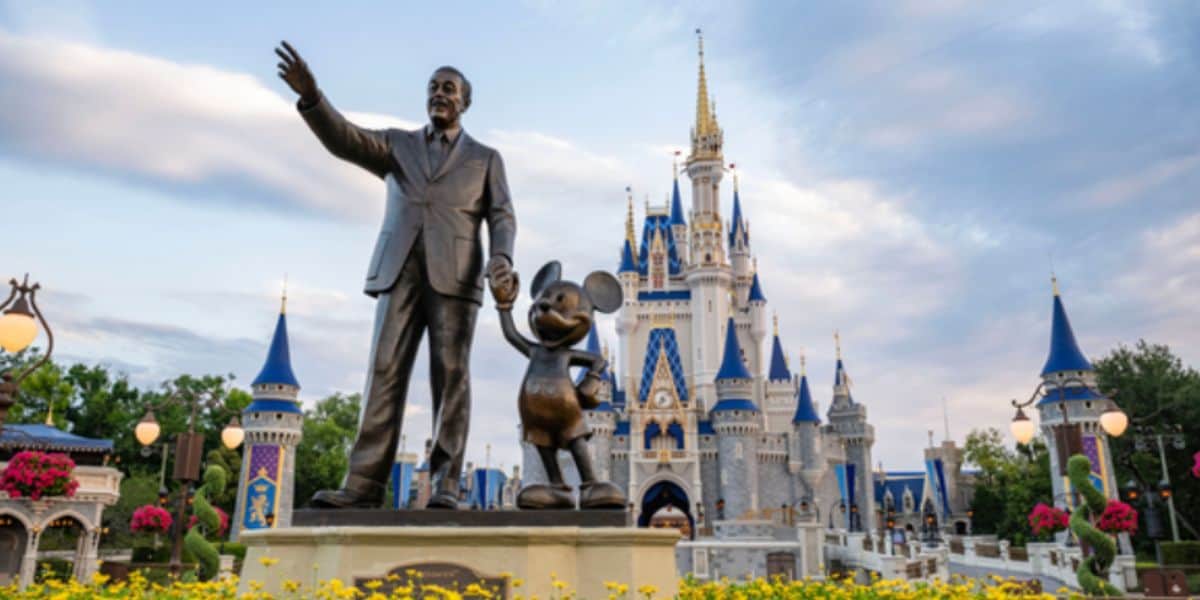 Cinderella castle and partners statue in disney world's magic kingdom
