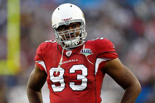 TAMPA, FL - FEBRUARY 01:  Calais Campbell #93 of the Arizona Cardinals looks on against the Pittsburgh Steelers during Super Bowl XLIII on February 1, 2009 at Raymond James Stadium in Tampa, Florida. Steelers won 27-23. (Photo by Chris Graythen/Getty Images)