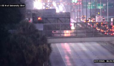 All northbound lanes reopened on I-95 at University Boulevard following vehicle fire