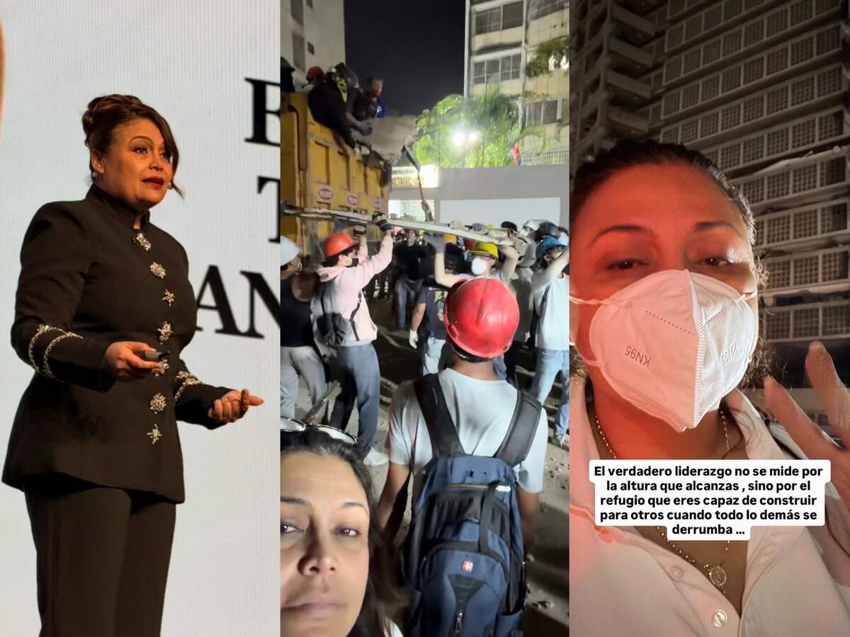 Photo collage of Venezuelan businesswoman Gisela Rojas: in Venezuela, helping to rescue survivors in La Guaira, and delivering supplies to those affected by the two earthquakes on June 24.