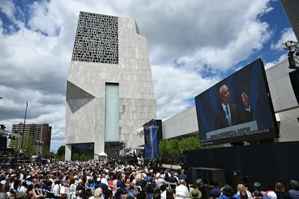 Former US President Barak Obama speaks during opening day of the Barack Obama Presidential Center in Chicago, Illinois, on June 18, 2026. (Photo by Pedro Ugarte / AFP via Getty Images)