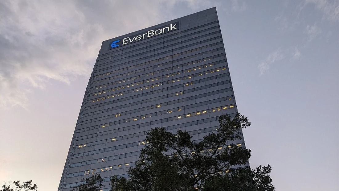 Looking up at the EverBank Center at 301 W. Bay St. in Downtown Jacksonville.