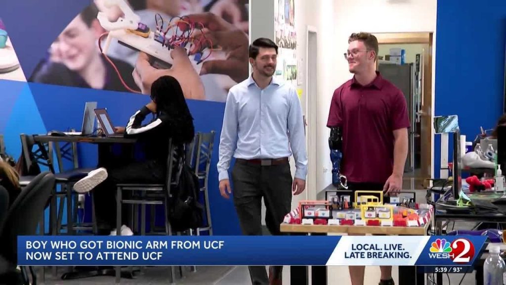 Man will now be a student at the Florida university where he once received a bionic arm