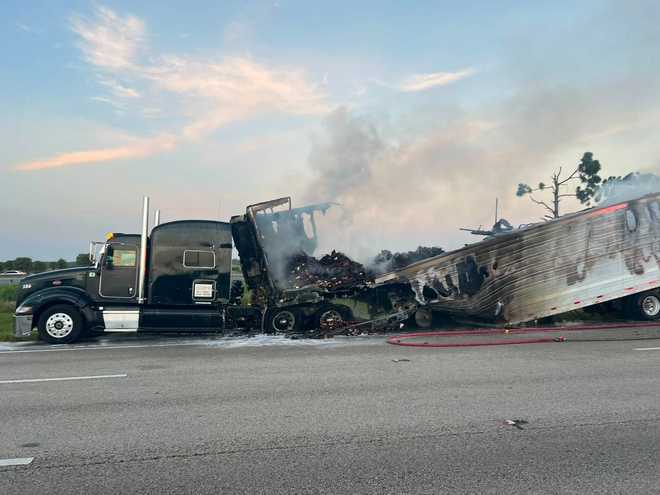 An 18-wheeler carrying potatoes caught fire on I-95 in Martin County, shutting down all southbound lanes before reopening, with no injuries reported.