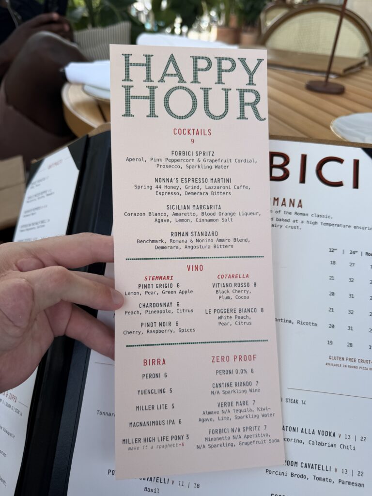 The happy hour menu at Forbici in St. Pete