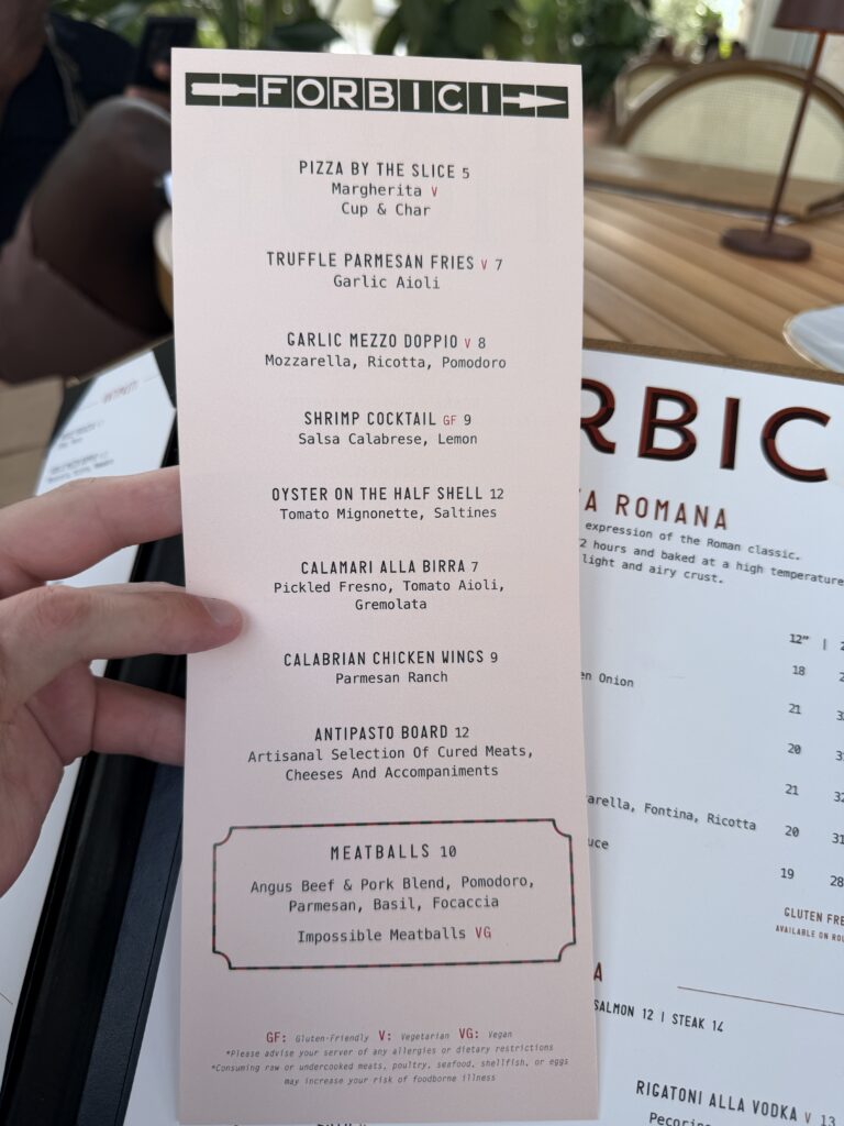The happy hour menu at Forbici in St. Pete