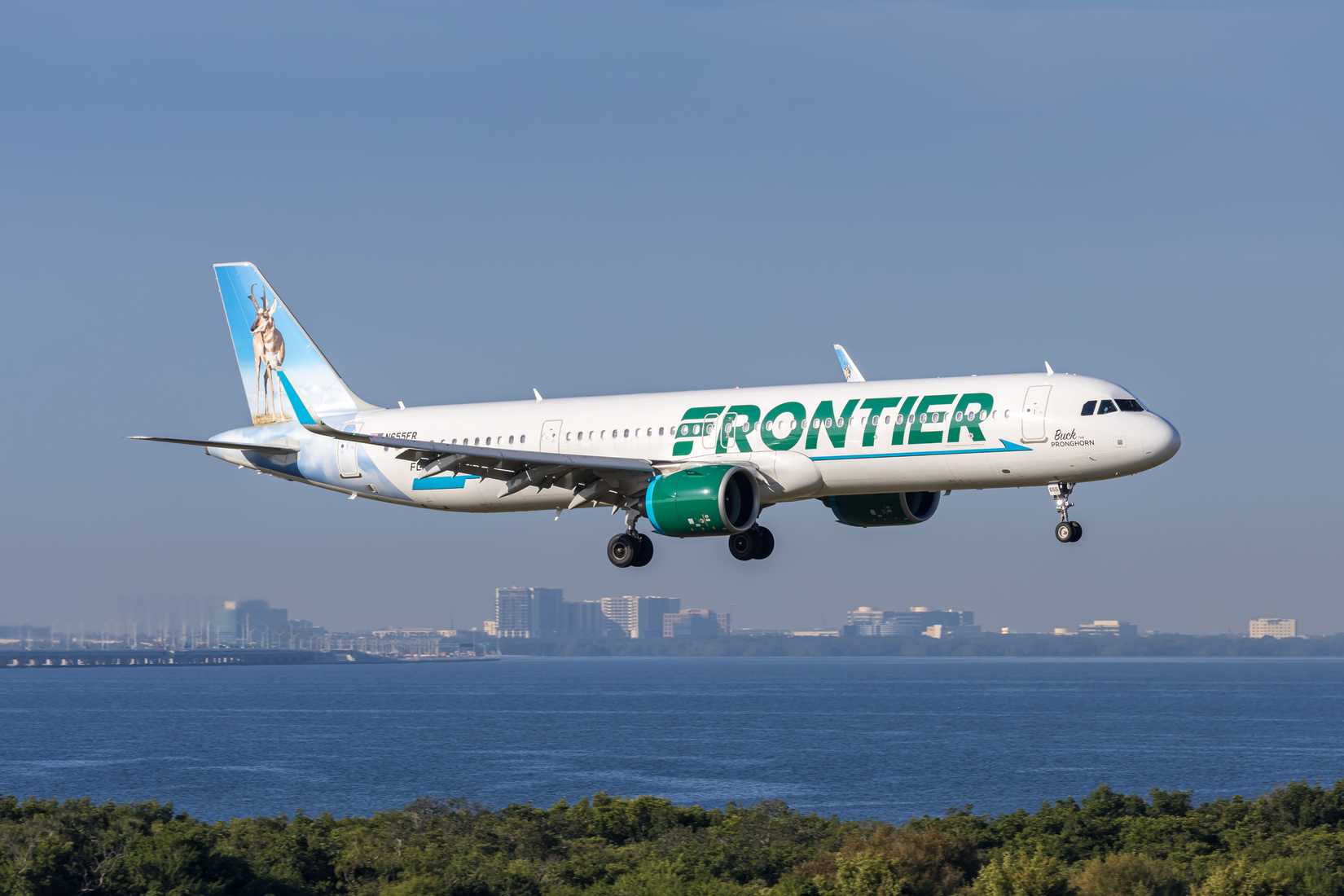 Frontier Airlines Airbus A321neo airplane at Tampa airport in the United States.