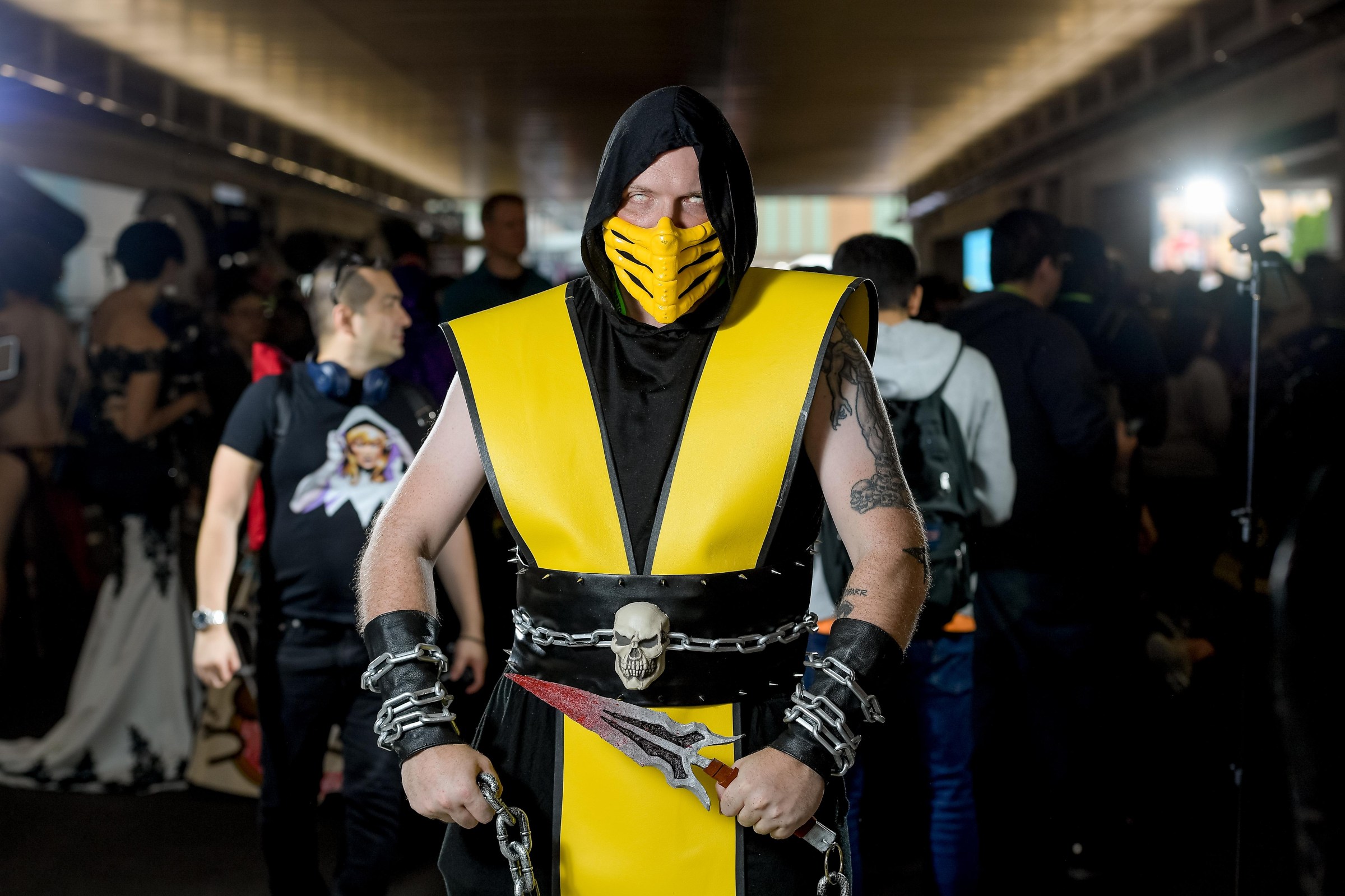NEW YORK, NY - OCTOBER 05: A fan cosplays as Scorpion from Mortal Kombat during the 2018 New York Comic Con at Javits Center on October 5, 2018 in New York City. (Photo by Roy Rochlin/Getty Images)
