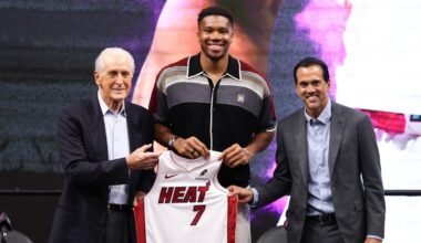 Pat Riley hints at Heat's LeBron James pursuit while Miami introduces Giannis Antetokounmpo