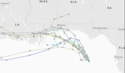 Spaghetti models
for Invest 91L near Florida, which may become a tropical storm