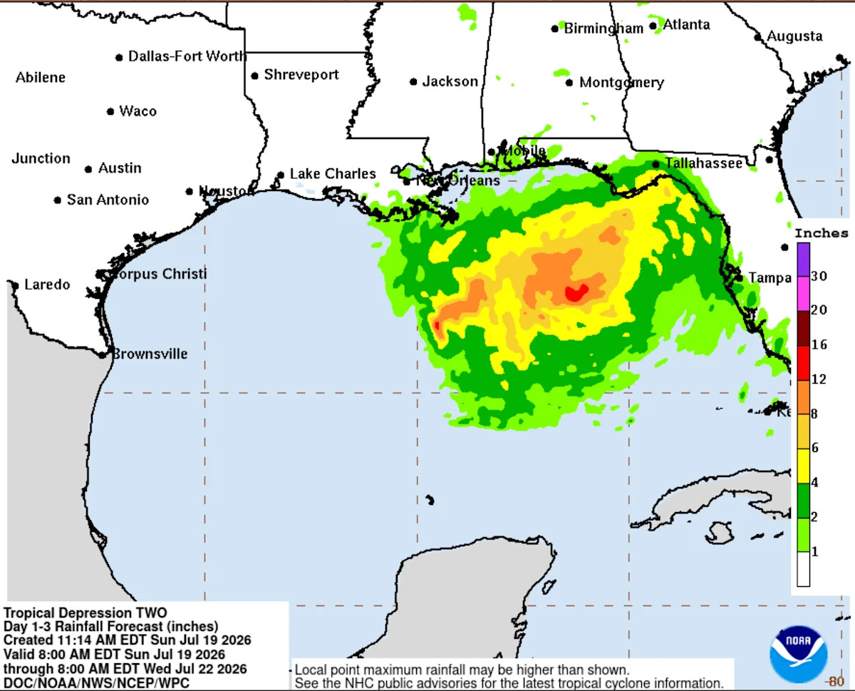Tropical storm watch issued for Florida Panhandle as depression develops