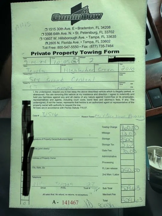 Proposed class action alleges Tampa towing company improperly charged $250 lien release fee