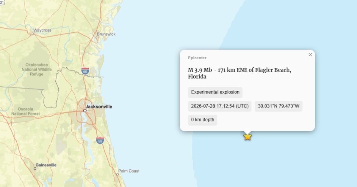 Magnitude 3.9 tremor felt off Florida coast following experimental explosion