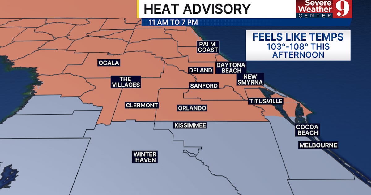 Central Florida heat advisory issued as heat index nears 105 degrees