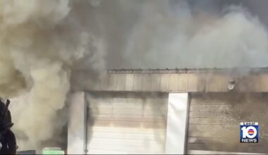 Crews battle large warehouse fire in Pompano Beach