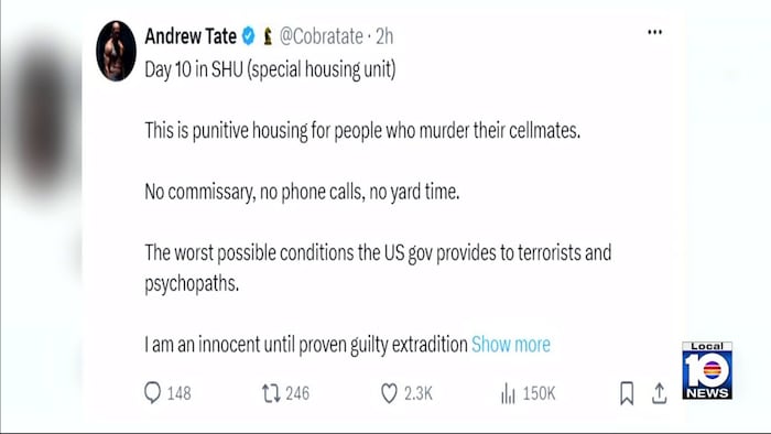 ‘Worst possible conditions’: Locked up, Andrew Tate posts on social media about Miami federal jail