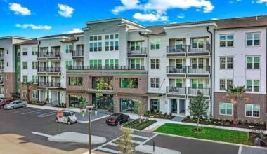 Exterior view of the 296-unit Cortland Santos Flats apartment community at 8733 Rooks Park Circle in eastern Hillsborough County.